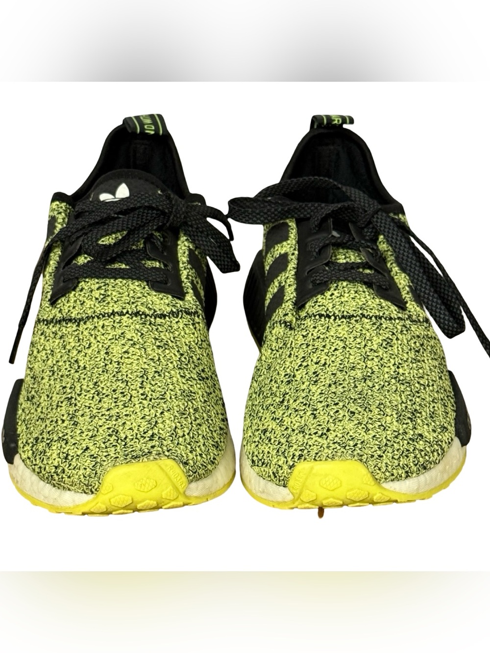 Adidas NMD R1 Primeknit Solar Yellow Black Boost Sneakers Men’s Size 9.5